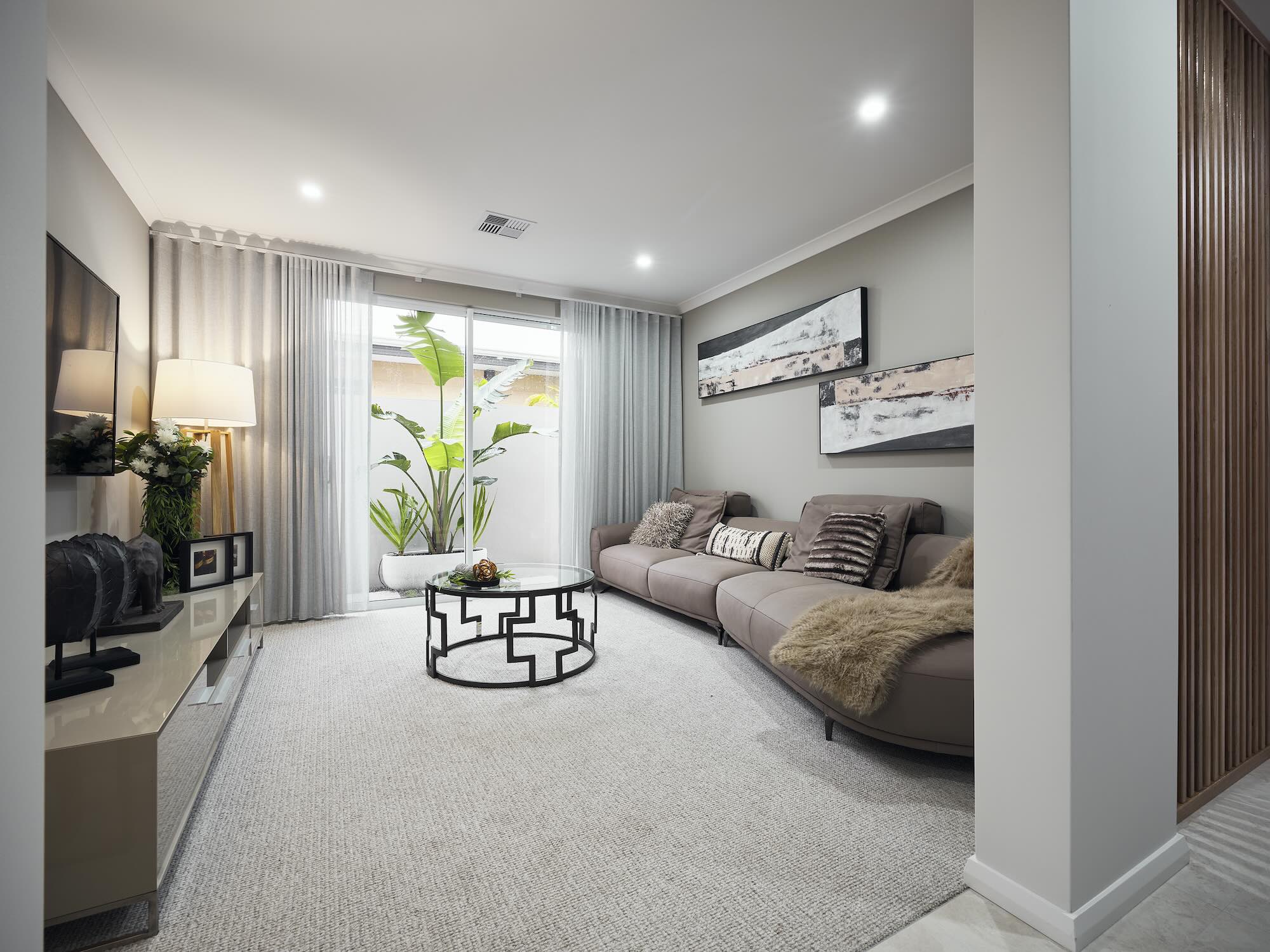 Lake Treeby display village affordable living display home the villa lounge room
