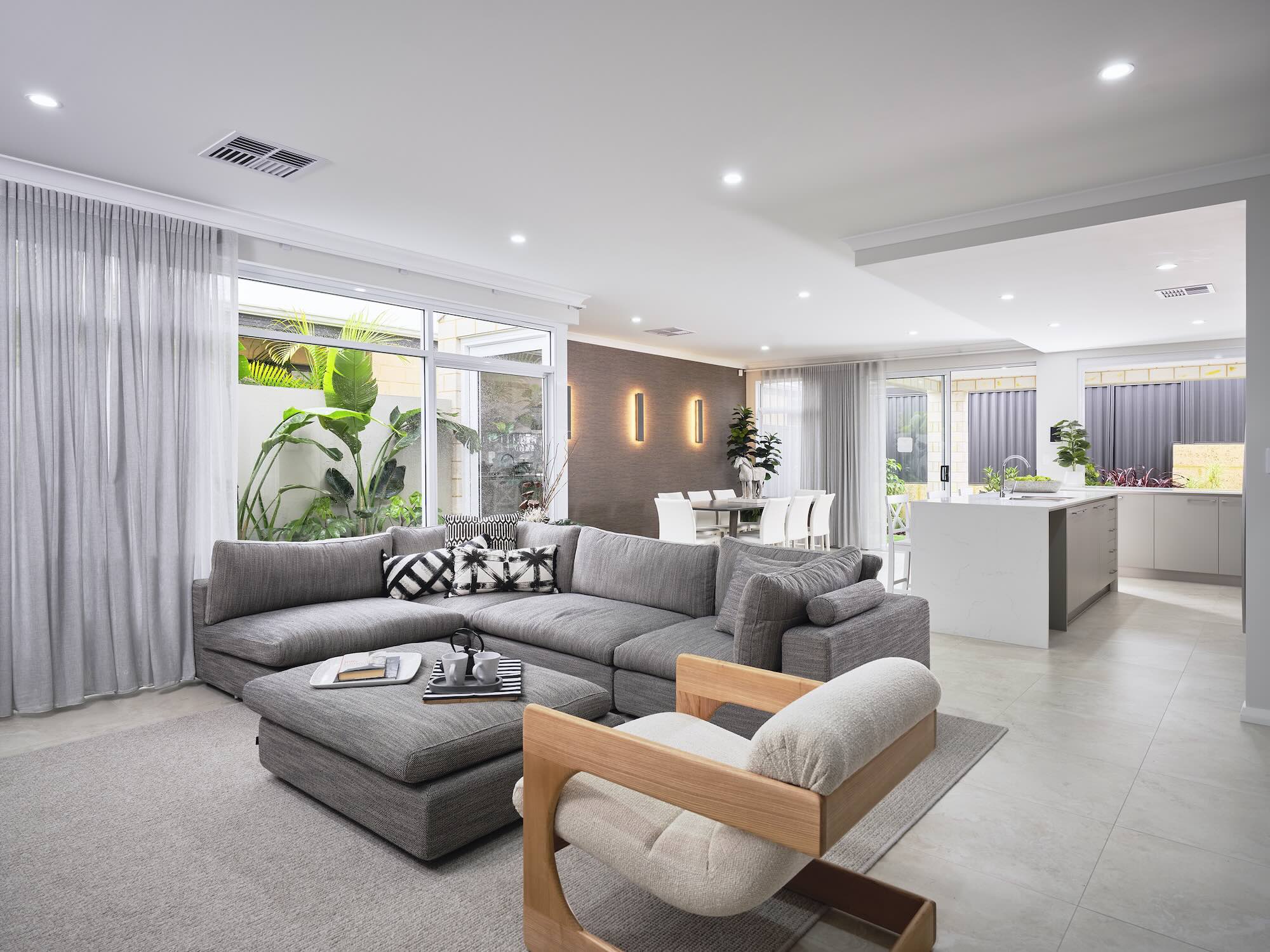 Lake Treeby display village affordable living display home the villa open plan living