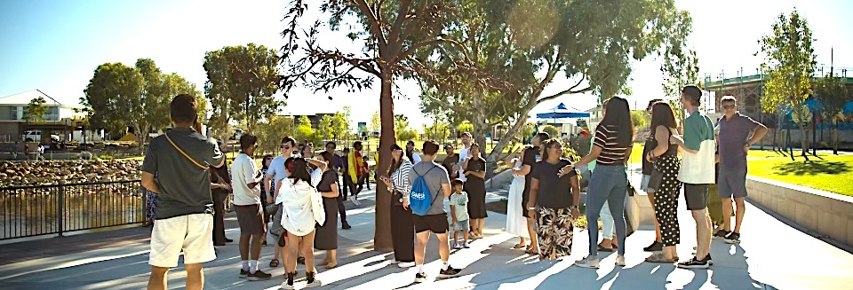 neighbourhood gatherings group around community tree