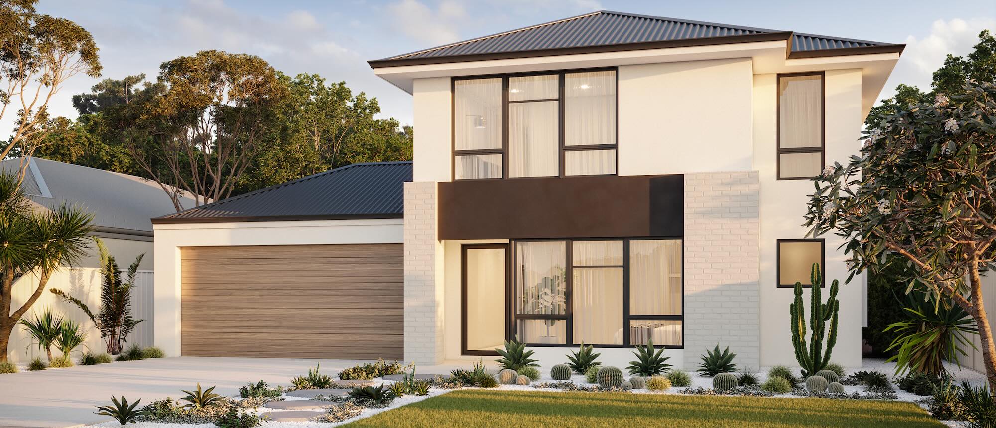 Lake Treeby house and land packages Plunkett Homes Shorehouse 2 storey front elevation